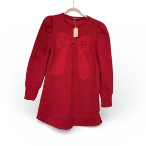 Textured Dress | Red with Bow